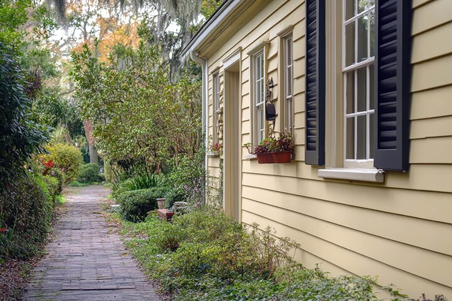 Freshly painted yellow home exterior in Charleston showing ideal weather conditions for when is the best time to paint a house exterior
