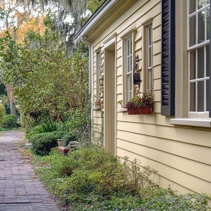 Freshly painted yellow home exterior in Charleston showing ideal weather conditions for when is the best time to paint a house exterior